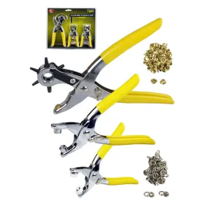 128 pc Set Leather Hole Punch Eyelet Snap Setting Plier Grommet Repairing Tool