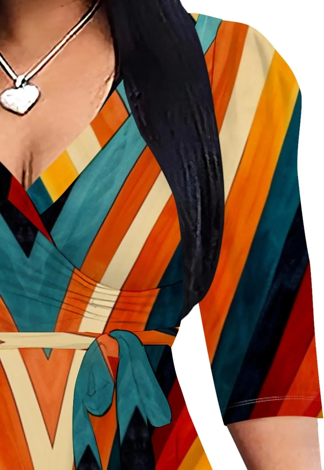 2024 Plus Size Fall Maxi Dress for Women Casual Sexy V-Neck 3/4 Sleeve Printed Flowy Boho Beach Sundress with Belt