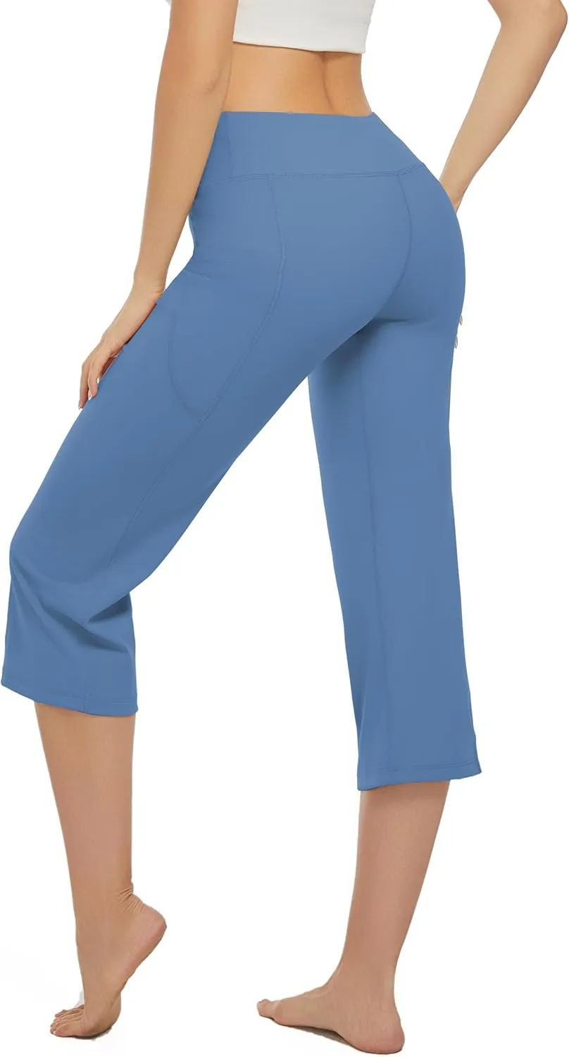 3 Pack Yoga Pants Women's Yoga Capris Pants High Waist Leggings Crop Athletic Exercise Workout Capris Straight Leg 21"
