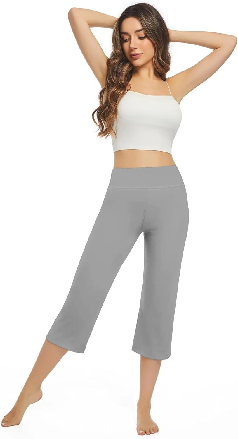 3 Pack Yoga Pants Women's Yoga Capris Pants High Waist Leggings Crop Athletic Exercise Workout Capris Straight Leg 21"