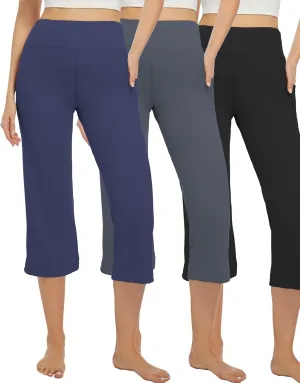 3 Pack Yoga Pants Women's Yoga Capris Pants High Waist Leggings Crop Athletic Exercise Workout Capris Straight Leg 21"
