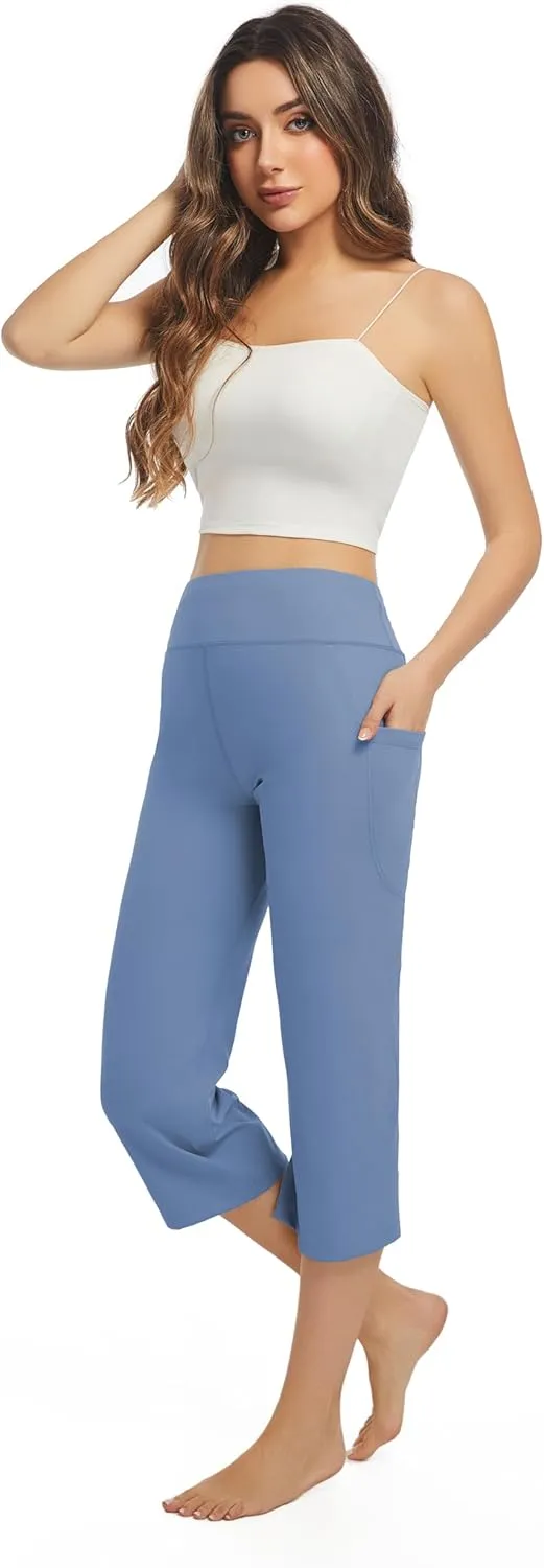 3 Pack Yoga Pants Women's Yoga Capris Pants High Waist Leggings Crop Athletic Exercise Workout Capris Straight Leg 21"