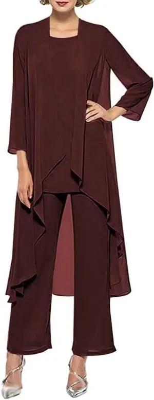3 PCS Mother of The Bride Dresses Pant Suits for Women Long Sleeve Chiffon Formal Pant Suits for Wedding