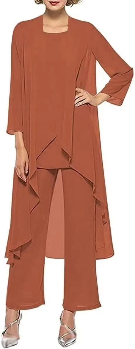 3 PCS Mother of The Bride Dresses Pant Suits for Women Long Sleeve Chiffon Formal Pant Suits for Wedding