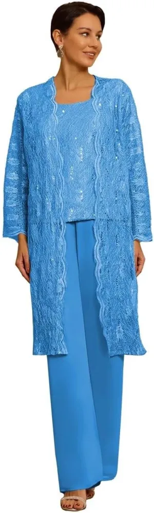 3 Pieces Mother of The Bride Pant Suits for Wedding with Jacket Chiffon Petite Wedding Pantsuits for Women 2025