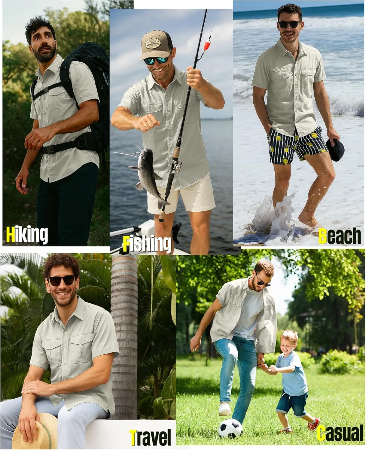 33,000ft Men's Fishing Shirts Lightweight Cool Quick Dry Sun Protection UV Short Sleeve Shirt for Casual Hiking Safari Travel
