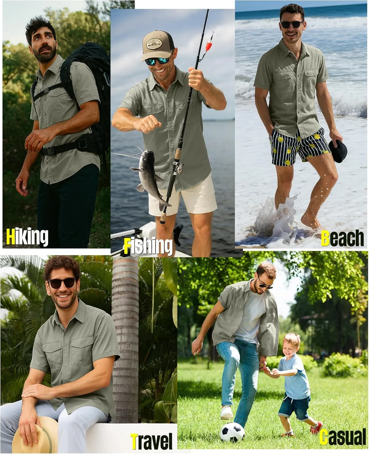 33,000ft Men's Fishing Shirts Lightweight Cool Quick Dry Sun Protection UV Short Sleeve Shirt for Casual Hiking Safari Travel