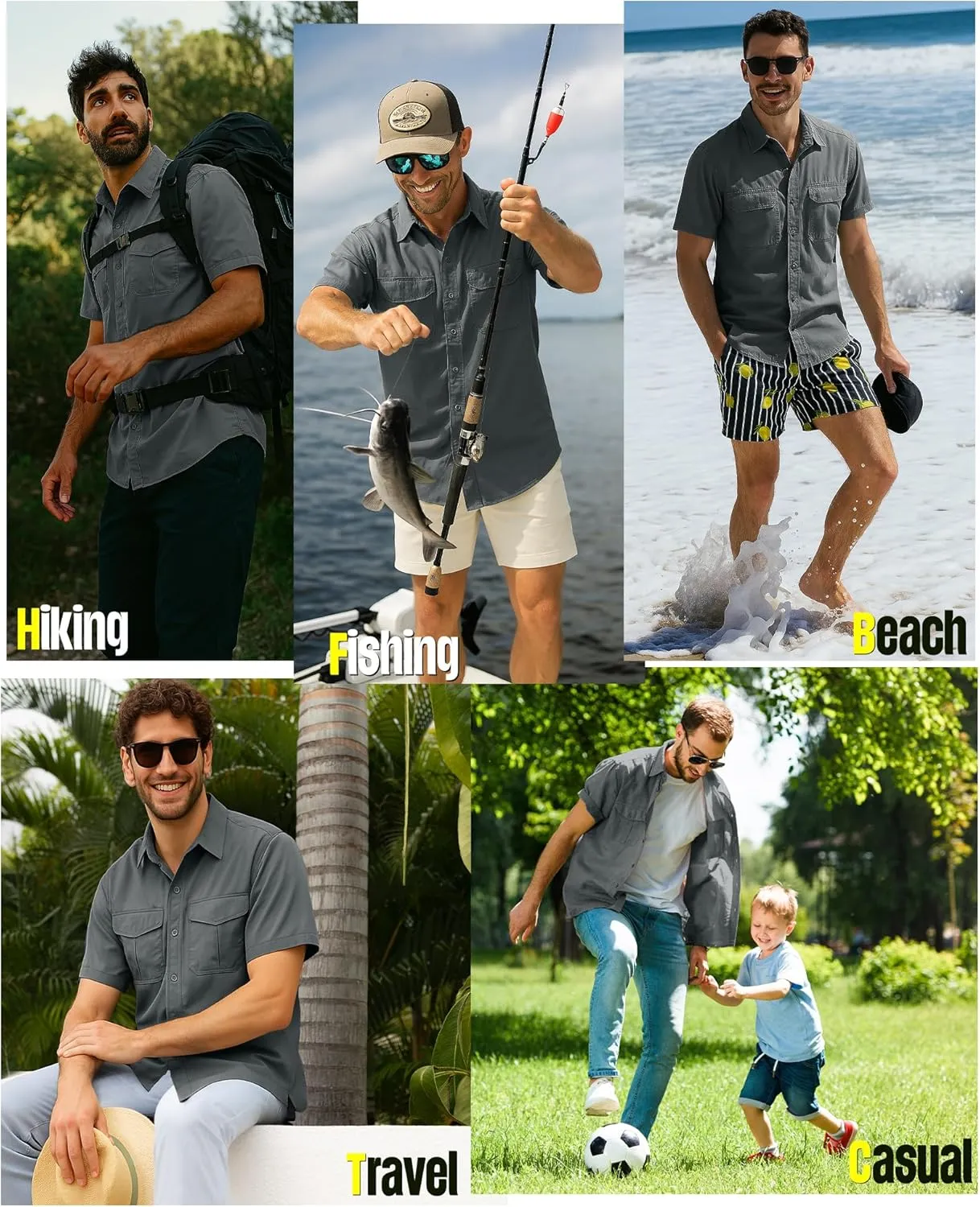 33,000ft Men's Fishing Shirts Lightweight Cool Quick Dry Sun Protection UV Short Sleeve Shirt for Casual Hiking Safari Travel