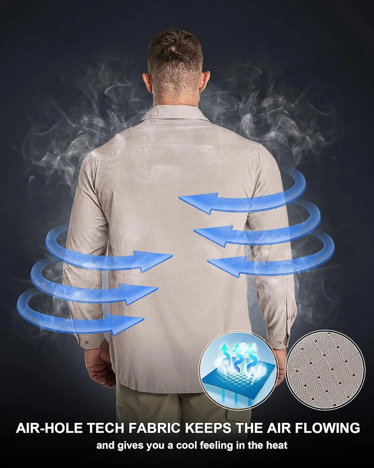 33,000ft Men's Long Sleeve Sun Protection Shirt UPF 50  UV Quick Dry Cooling Fishing Shirts for Travel Safari Camping Hiking