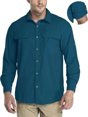 33,000ft Men's Long Sleeve Sun Protection Shirt UPF 50  UV Quick Dry Cooling Fishing Shirts for Travel Safari Camping Hiking