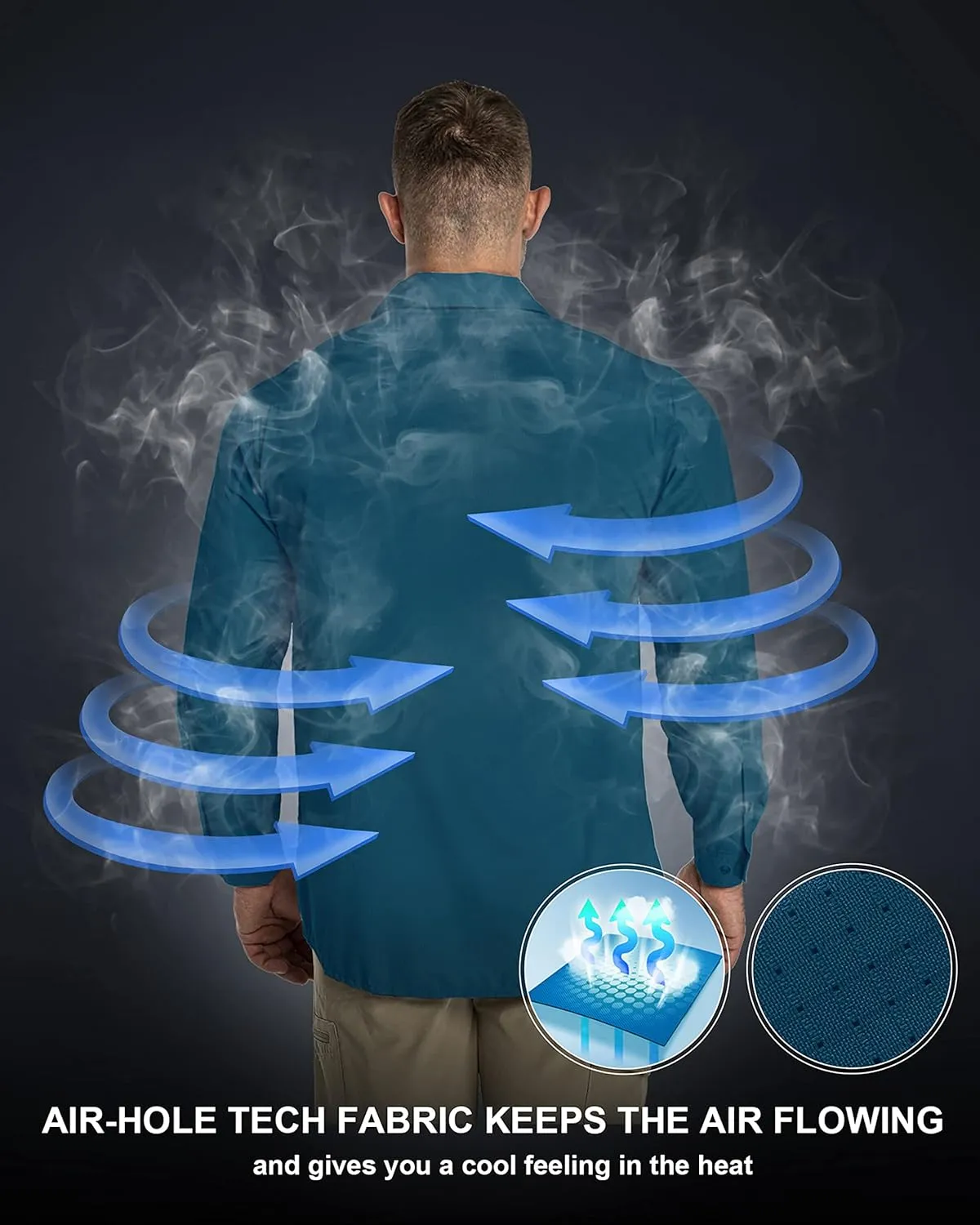 33,000ft Men's Long Sleeve Sun Protection Shirt UPF 50  UV Quick Dry Cooling Fishing Shirts for Travel Safari Camping Hiking