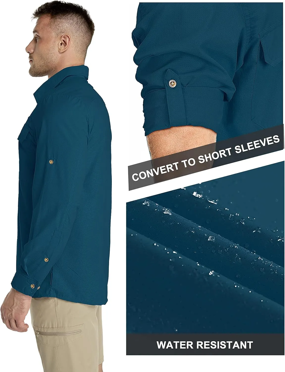33,000ft Men's Long Sleeve Sun Protection Shirt UPF 50  UV Quick Dry Cooling Fishing Shirts for Travel Safari Camping Hiking