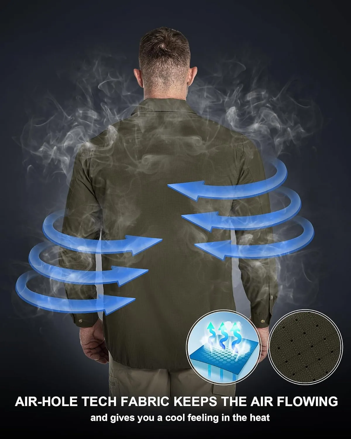 33,000ft Men's Long Sleeve Sun Protection Shirt UPF 50  UV Quick Dry Cooling Fishing Shirts for Travel Safari Camping Hiking