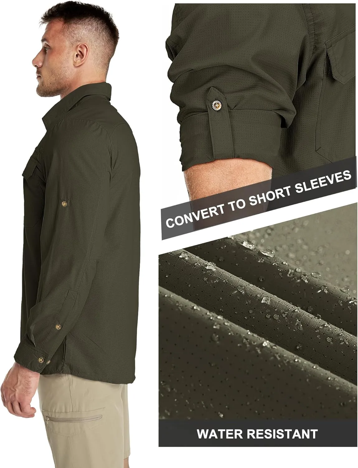 33,000ft Men's Long Sleeve Sun Protection Shirt UPF 50  UV Quick Dry Cooling Fishing Shirts for Travel Safari Camping Hiking