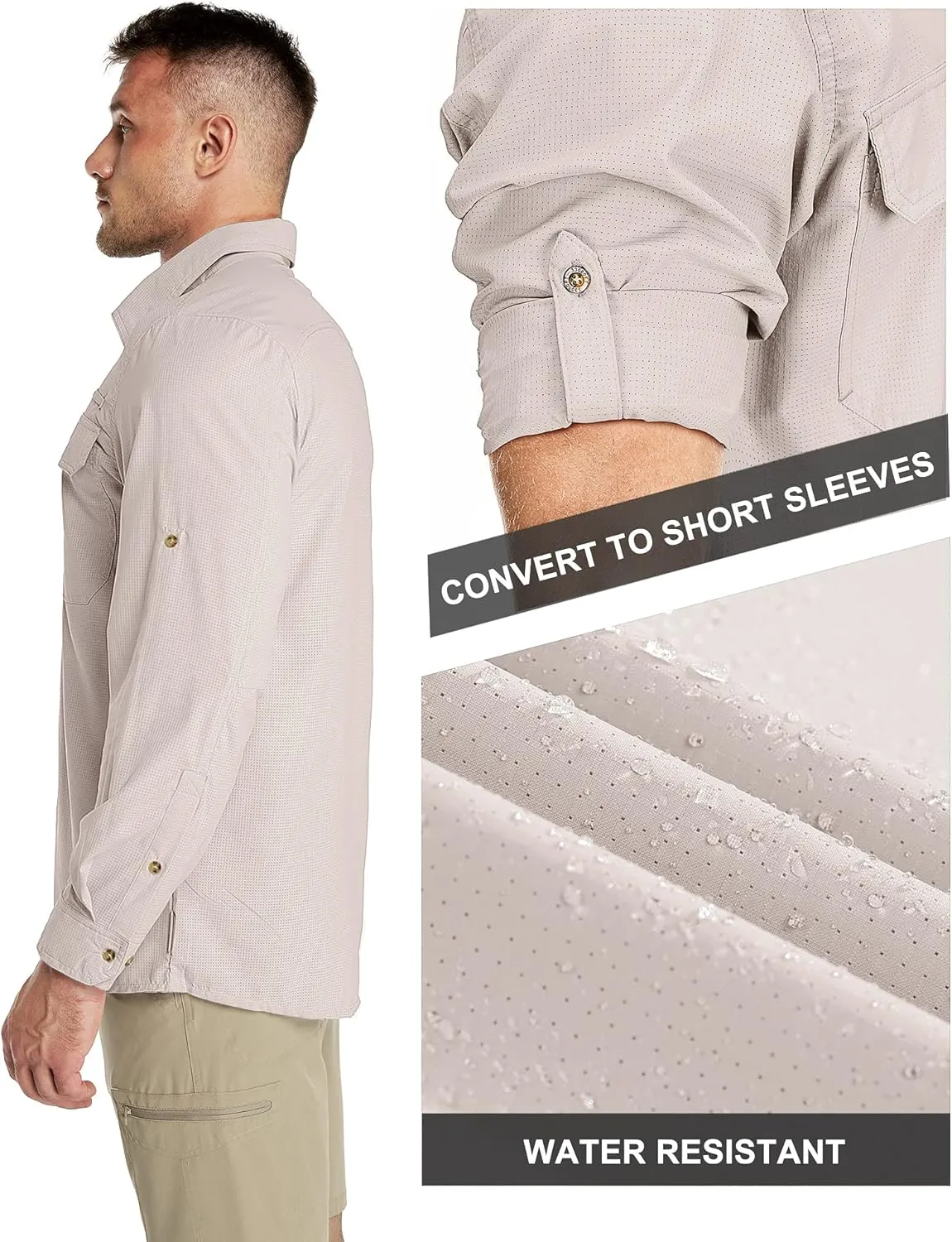 33,000ft Men's Long Sleeve Sun Protection Shirt UPF 50  UV Quick Dry Cooling Fishing Shirts for Travel Safari Camping Hiking