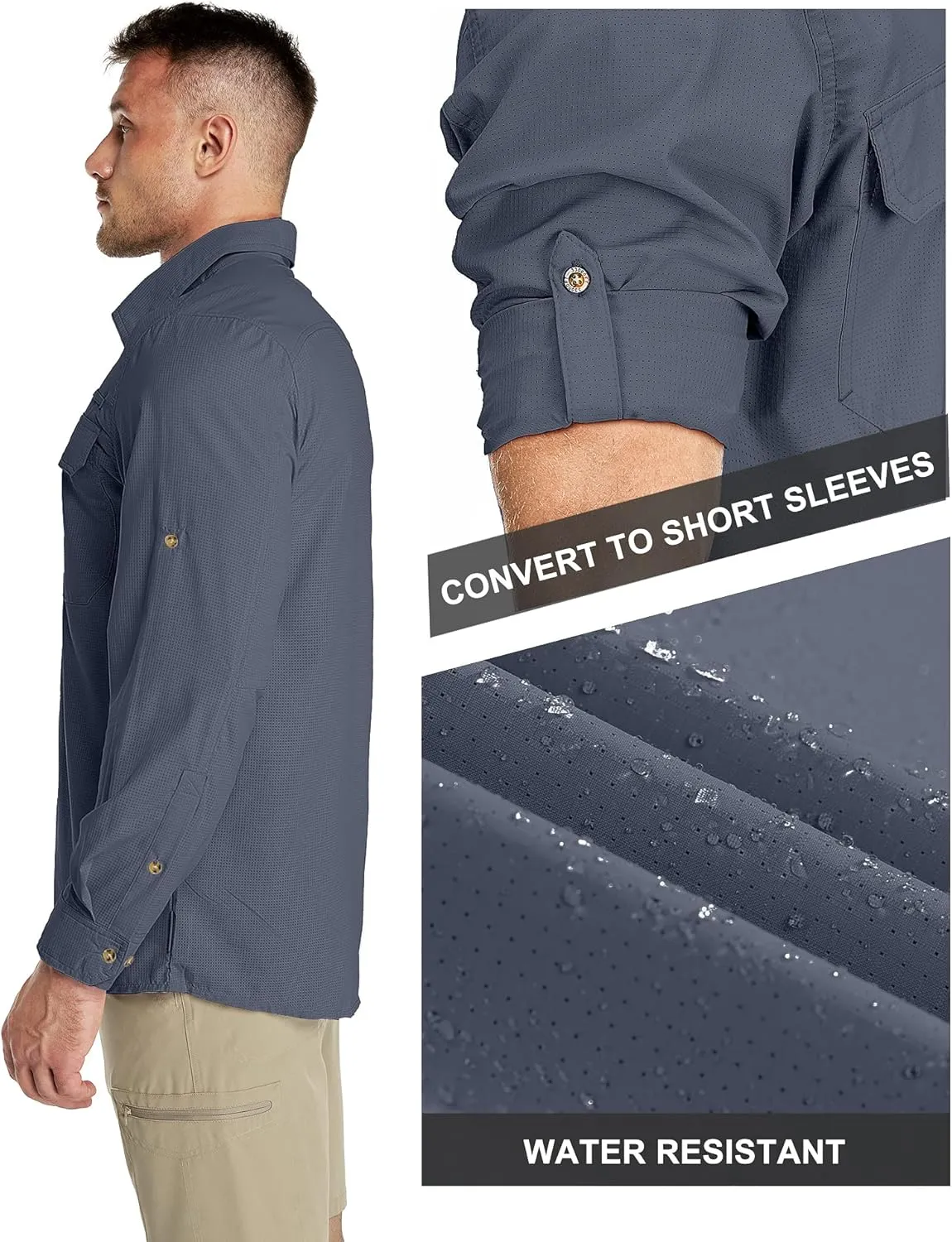33,000ft Men's Long Sleeve Sun Protection Shirt UPF 50  UV Quick Dry Cooling Fishing Shirts for Travel Safari Camping Hiking