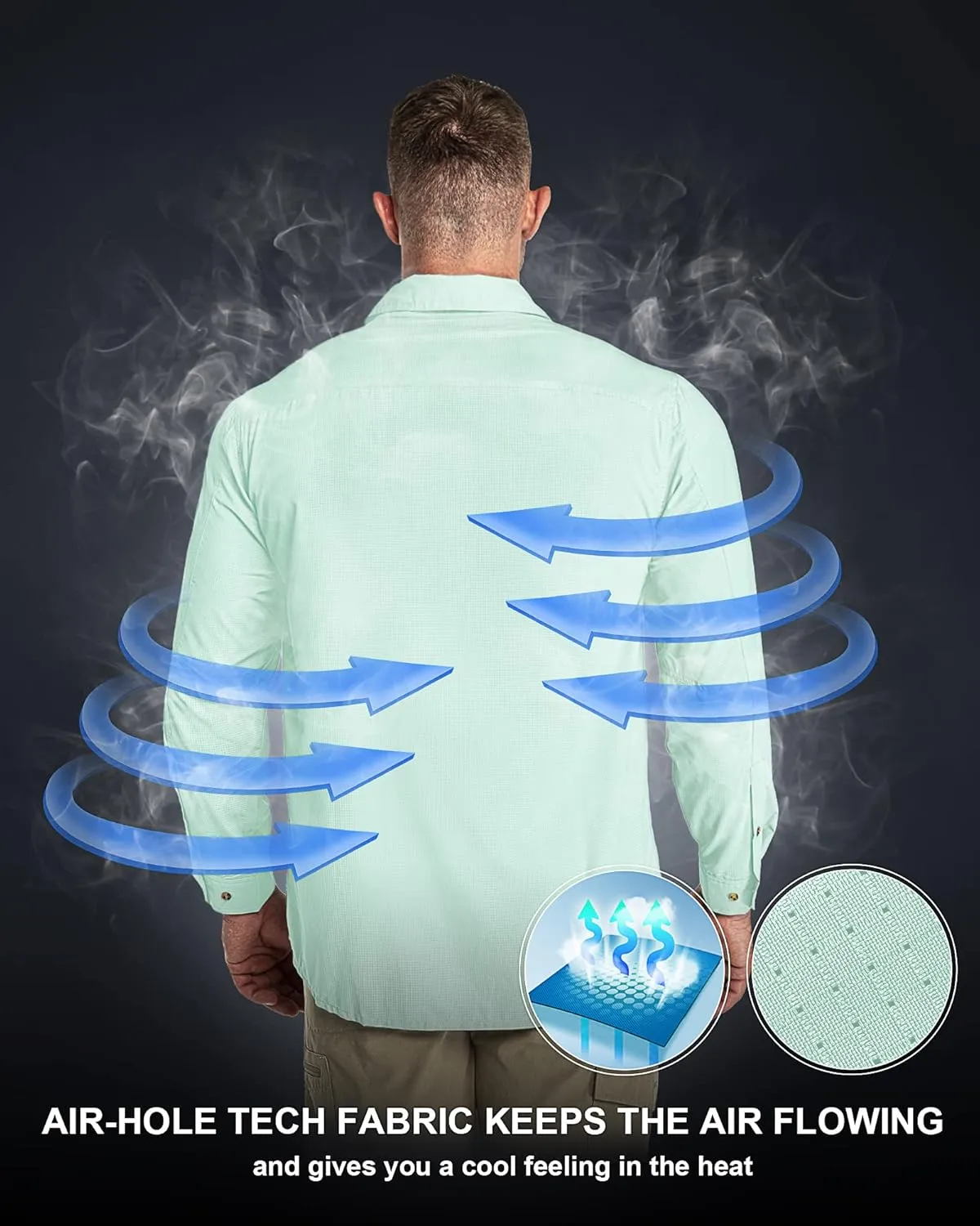 33,000ft Men's Long Sleeve Sun Protection Shirt UPF 50  UV Quick Dry Cooling Fishing Shirts for Travel Safari Camping Hiking
