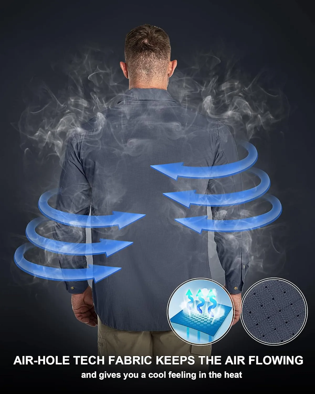 33,000ft Men's Long Sleeve Sun Protection Shirt UPF 50  UV Quick Dry Cooling Fishing Shirts for Travel Safari Camping Hiking