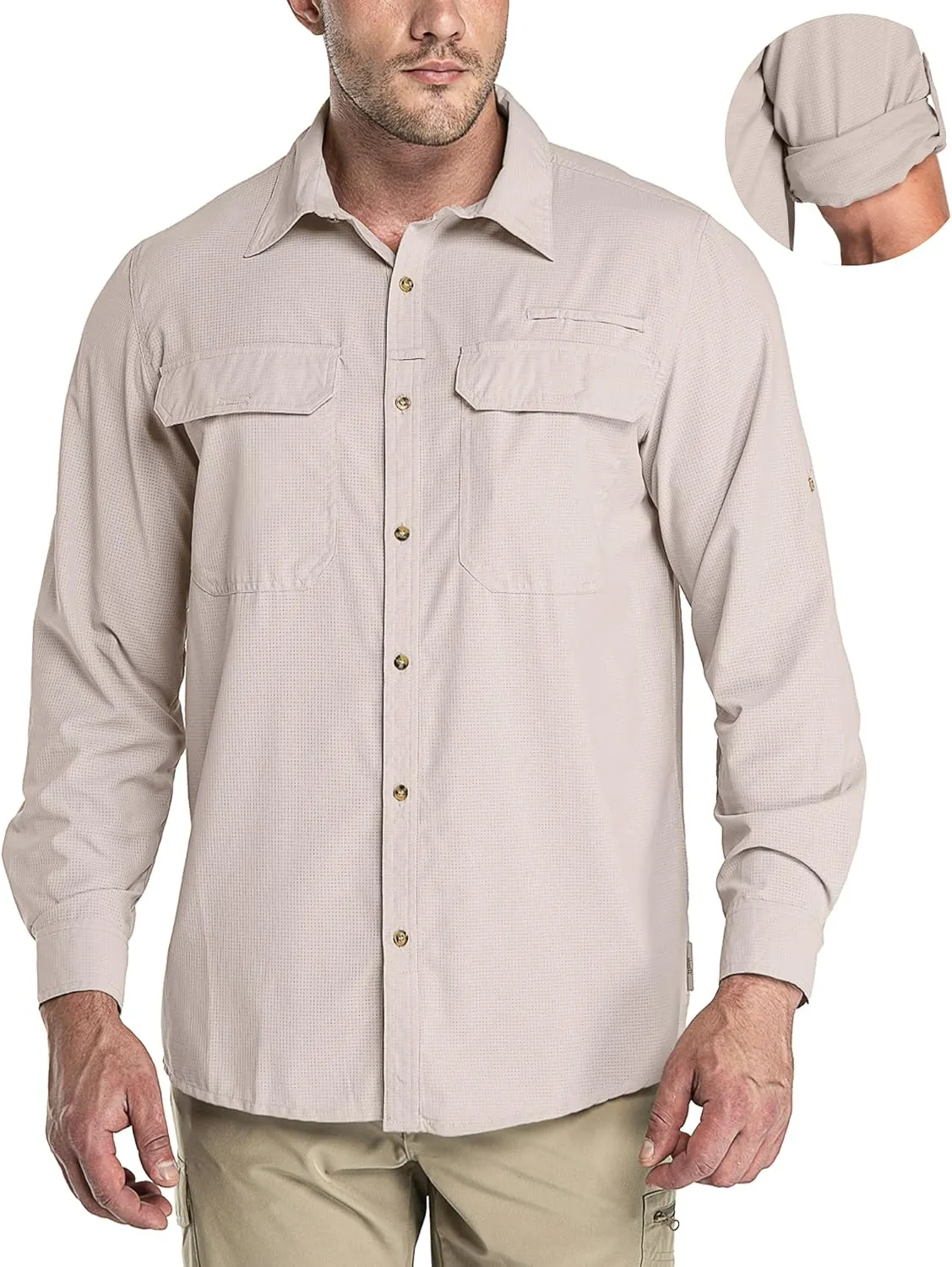 33,000ft Men's Long Sleeve Sun Protection Shirt UPF 50  UV Quick Dry Cooling Fishing Shirts for Travel Safari Camping Hiking