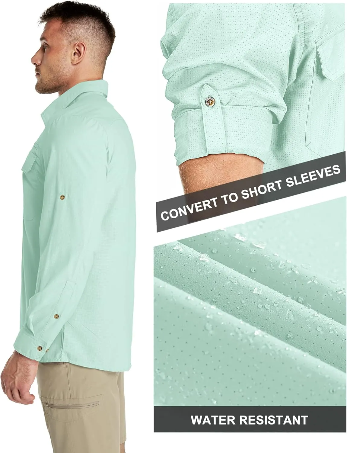 33,000ft Men's Long Sleeve Sun Protection Shirt UPF 50  UV Quick Dry Cooling Fishing Shirts for Travel Safari Camping Hiking