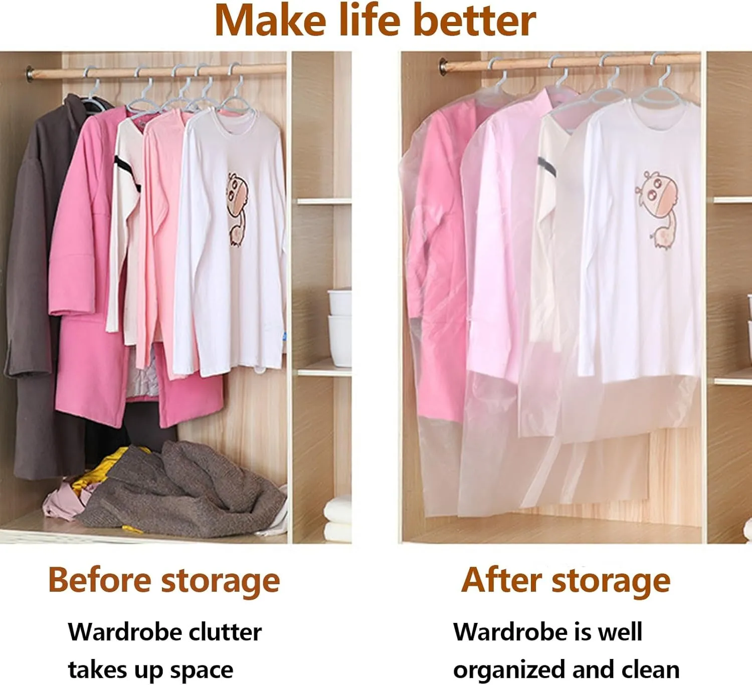 4Pcs Space Saving Hanging Garment Bag with Self Compression Zipper, Space Saver Coat Storage Bag, Coat Covers for Closet with Zipper, for Closet Storage(Black)