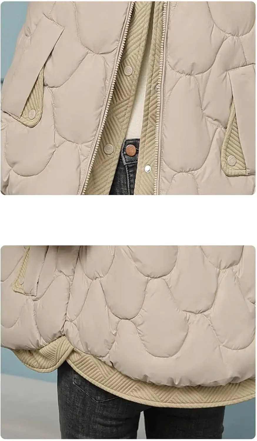 Adhdyuud Woman Splicing Hooded Warm Zipper Outwear With Pocket Casual Winter Cotton-Padded Coat