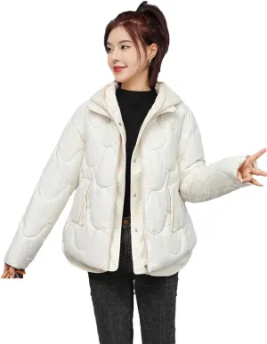 Adhdyuud Woman Splicing Hooded Warm Zipper Outwear With Pocket Casual Winter Cotton-Padded Coat