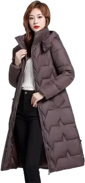 Adhdyuud Womens Solid Warm Winter Long Jacket With Pocket Zipper Cotton-Padded Coat Winter
