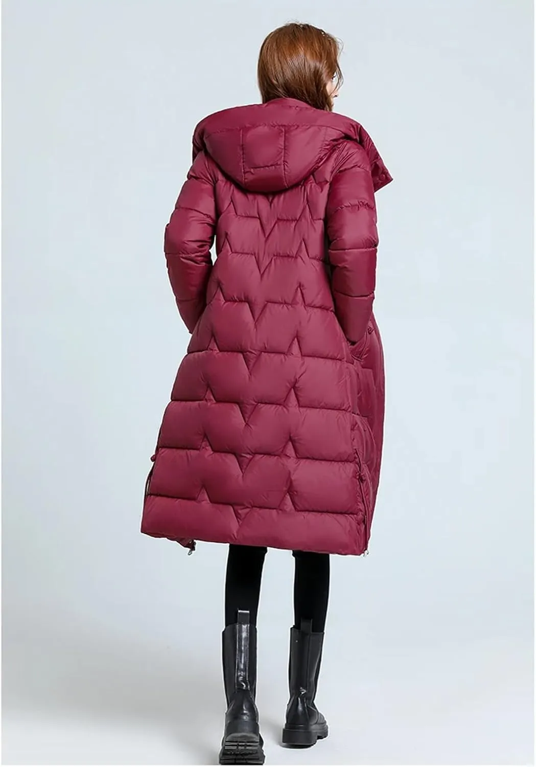 Adhdyuud Womens Solid Warm Winter Long Jacket With Pocket Zipper Cotton-Padded Coat Winter