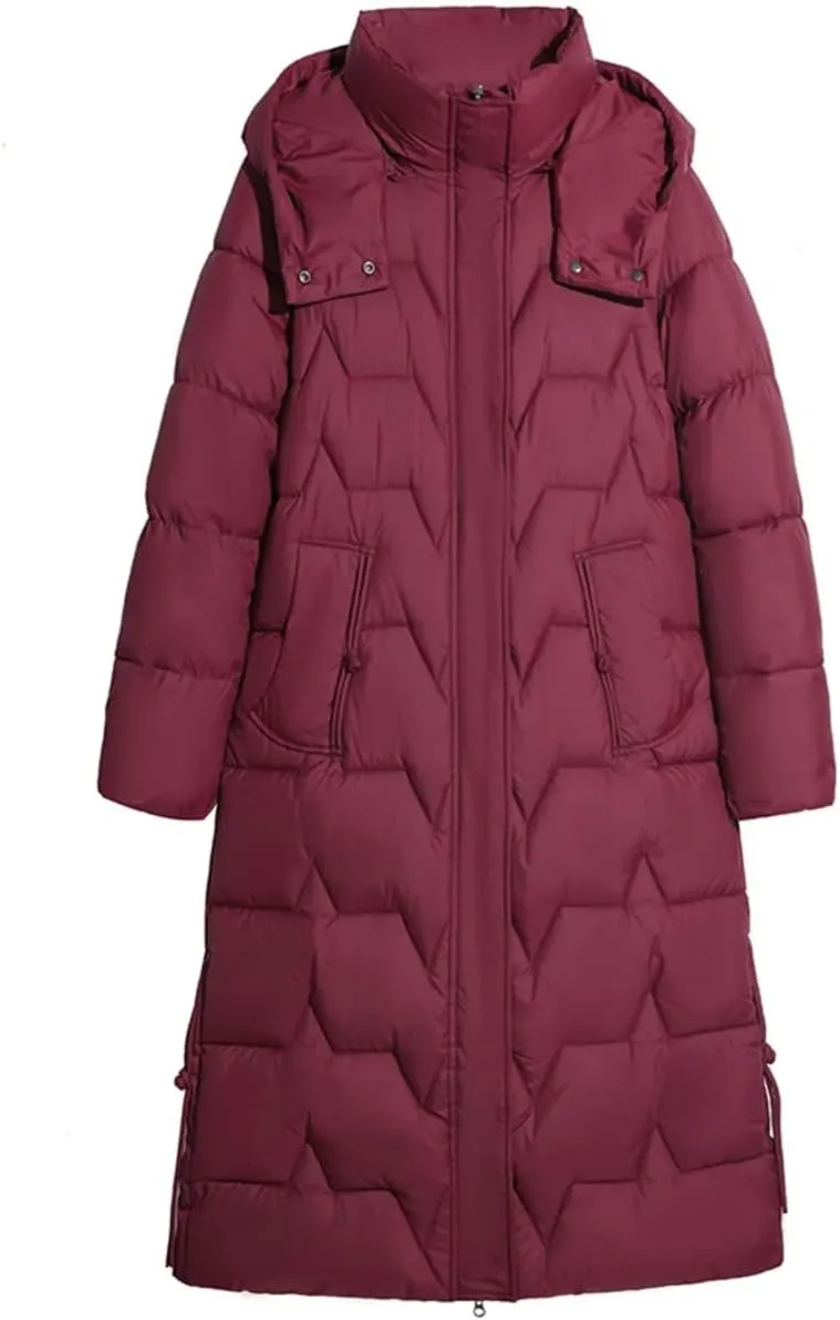 Adhdyuud Womens Solid Warm Winter Long Jacket With Pocket Zipper Cotton-Padded Coat Winter
