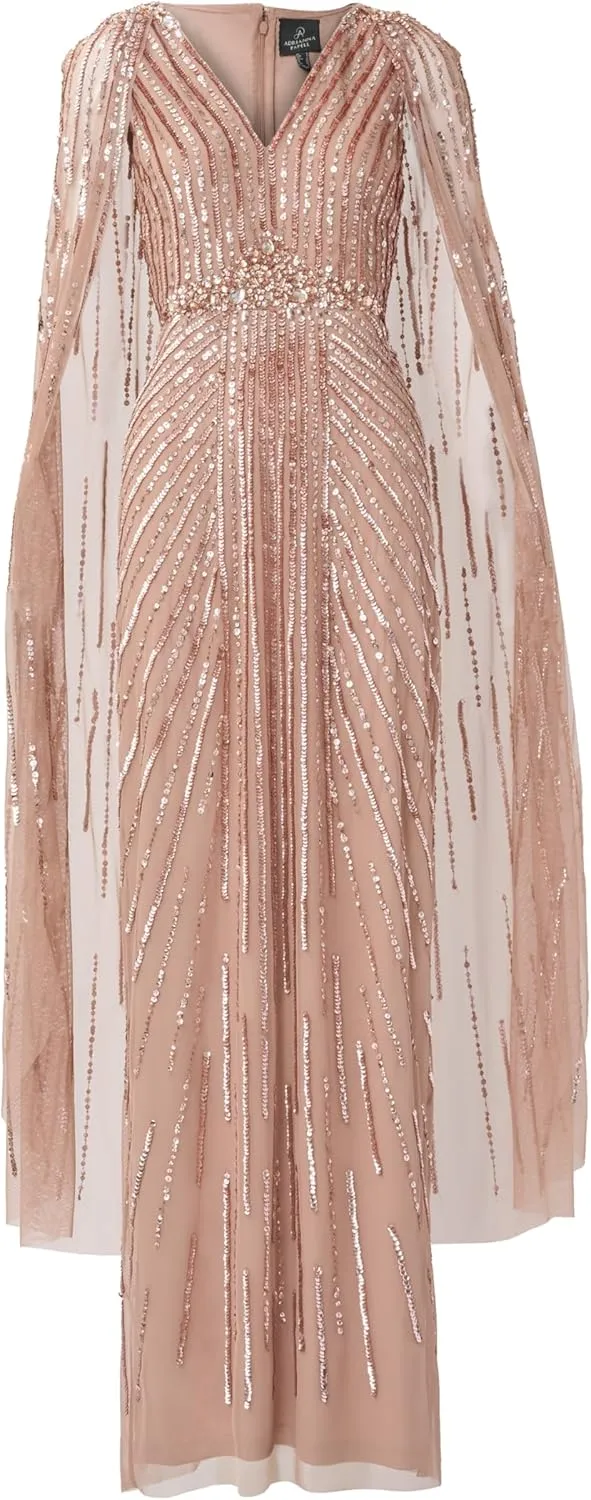 Adrianna Papell Women's Beaded Cape Long Dress