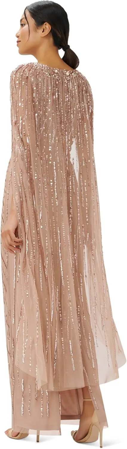 Adrianna Papell Women's Beaded Cape Long Dress