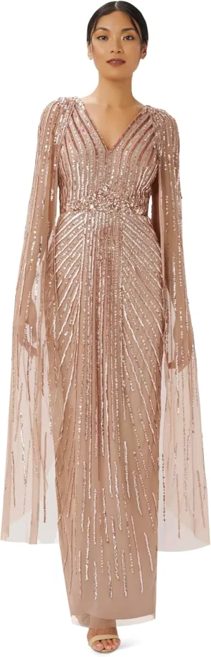 Adrianna Papell Women's Beaded Cape Long Dress