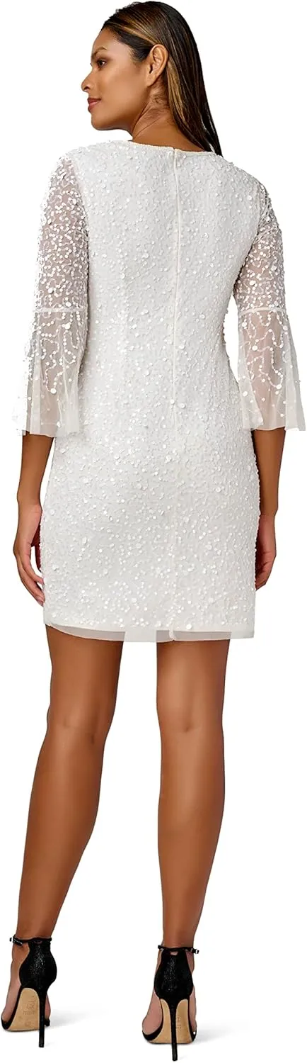 Adrianna Papell Women's Beaded Sequin Bell Sleeve DRS