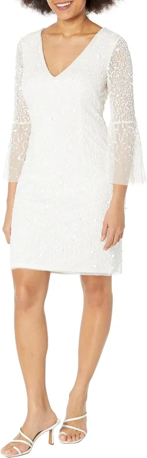 Adrianna Papell Women's Beaded Sequin Bell Sleeve DRS