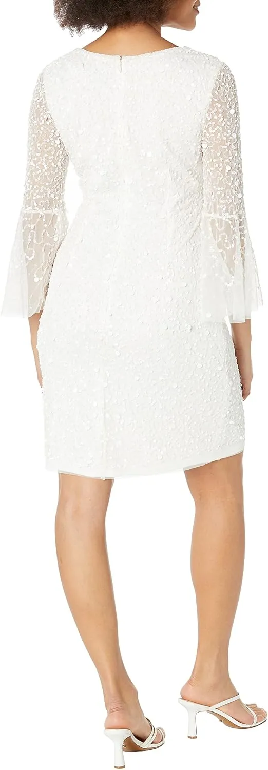 Adrianna Papell Women's Beaded Sequin Bell Sleeve DRS