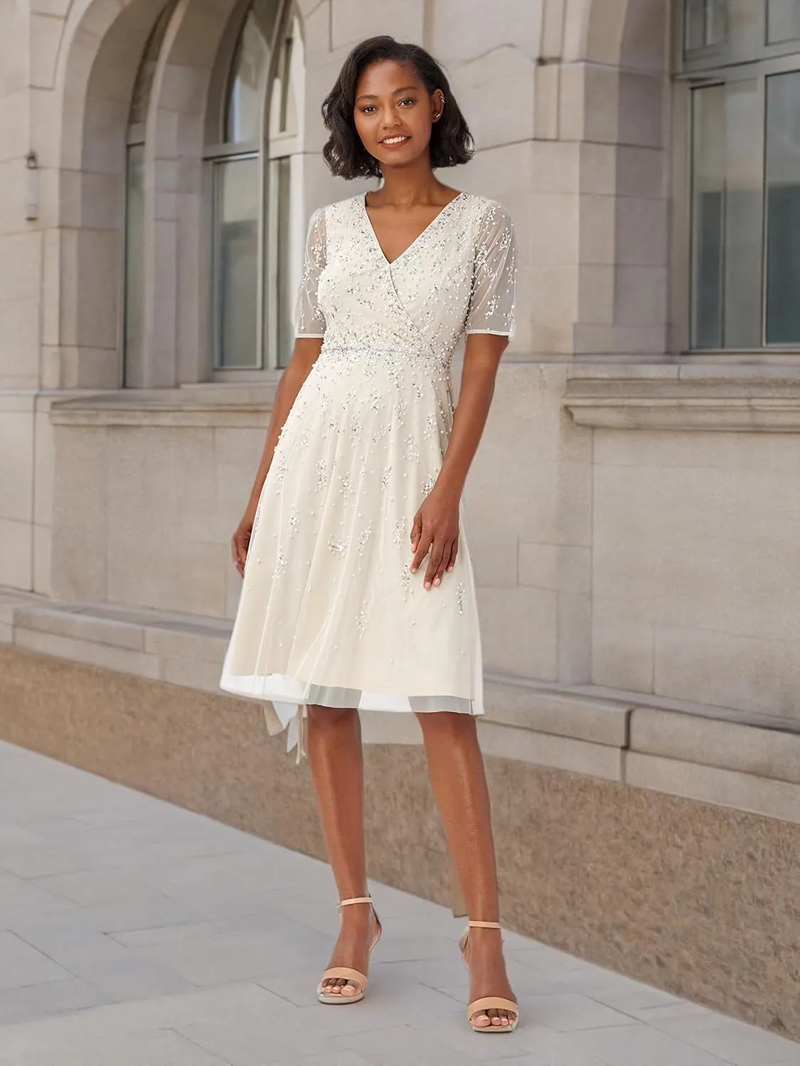Adrianna Papell Women's Beaded Tea Length Dress