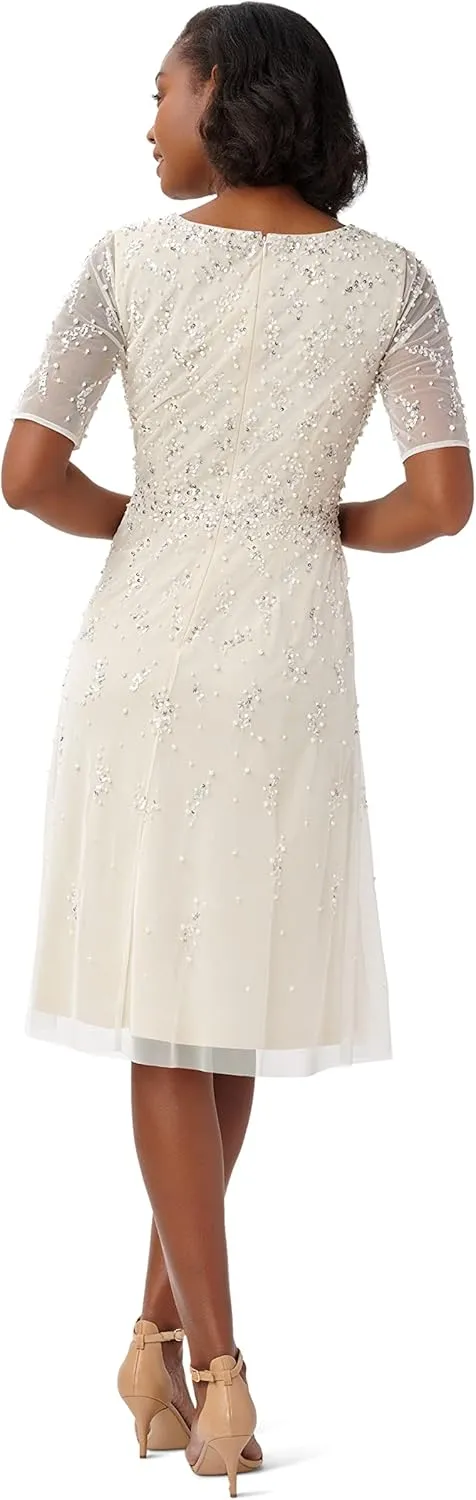 Adrianna Papell Women's Beaded Tea Length Dress