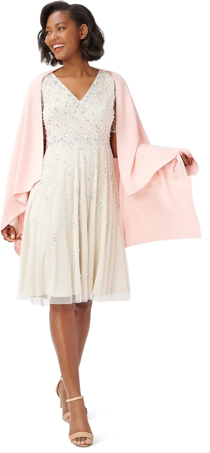 Adrianna Papell Women's Beaded Tea Length Dress