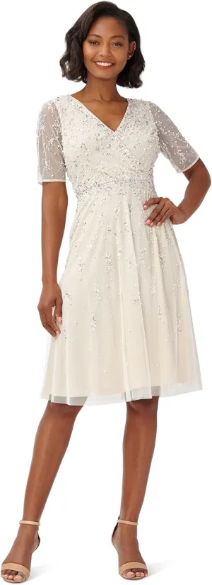 Adrianna Papell Women's Beaded Tea Length Dress