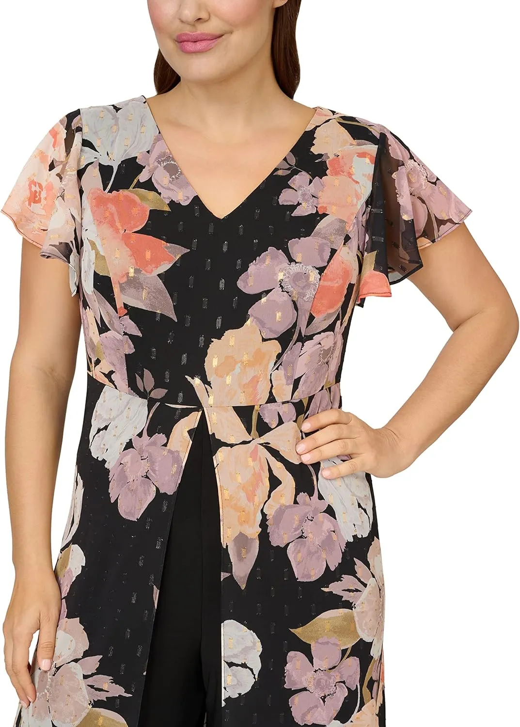 Adrianna Papell womens Floral Chiffon Jumpsuit