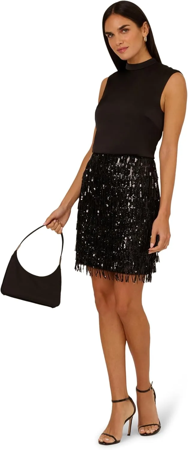 Adrianna Papell Women's Fringe Sequin Mini Dress