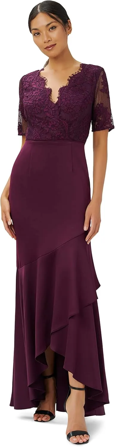 Adrianna Papell Women's Lace Satin Crepe Gown