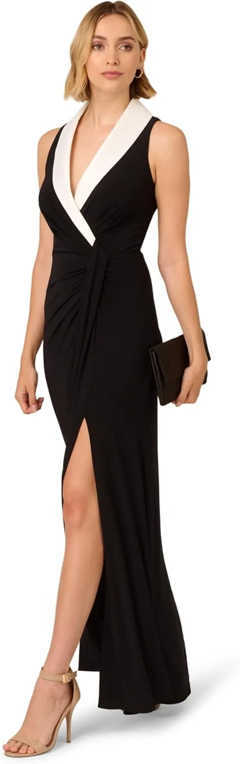 Adrianna Papell Women's Shawl Collar Jersey Gown