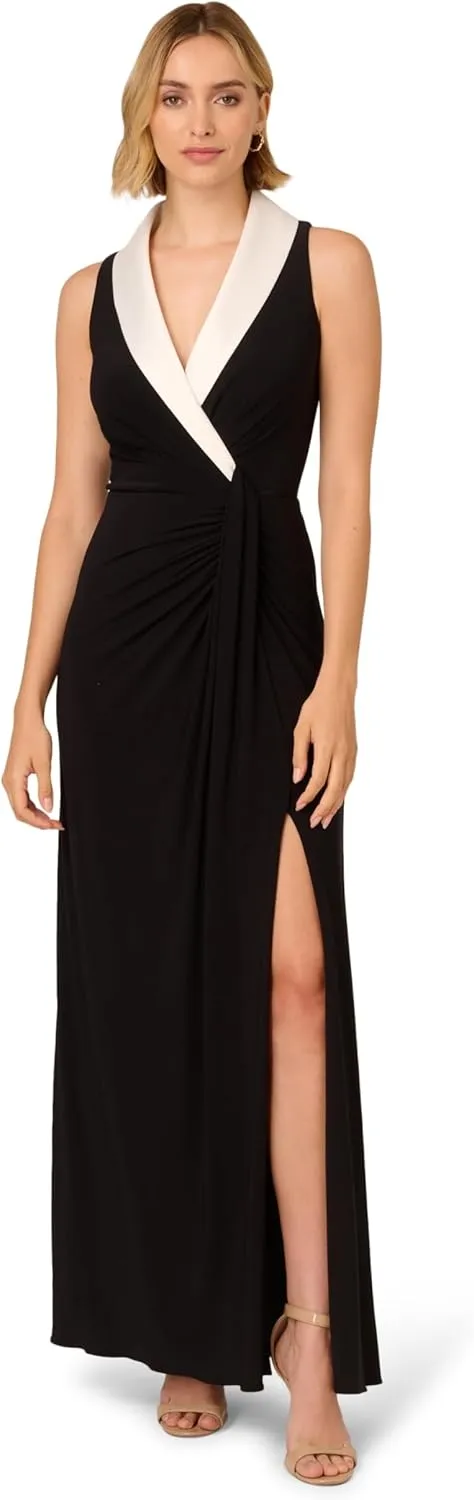 Adrianna Papell Women's Shawl Collar Jersey Gown