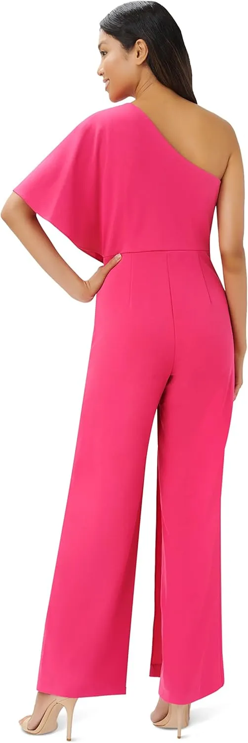 Adrianna Papell Women's Size One Shoulder Crepe Melania Jumpsuit Plus