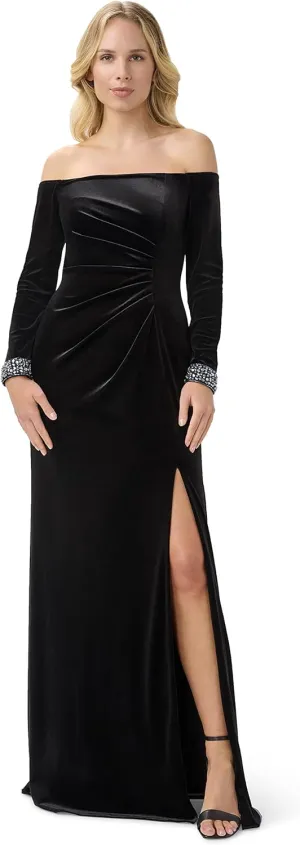 Adrianna Papell Women's Velvet Off The Shoulder Gown