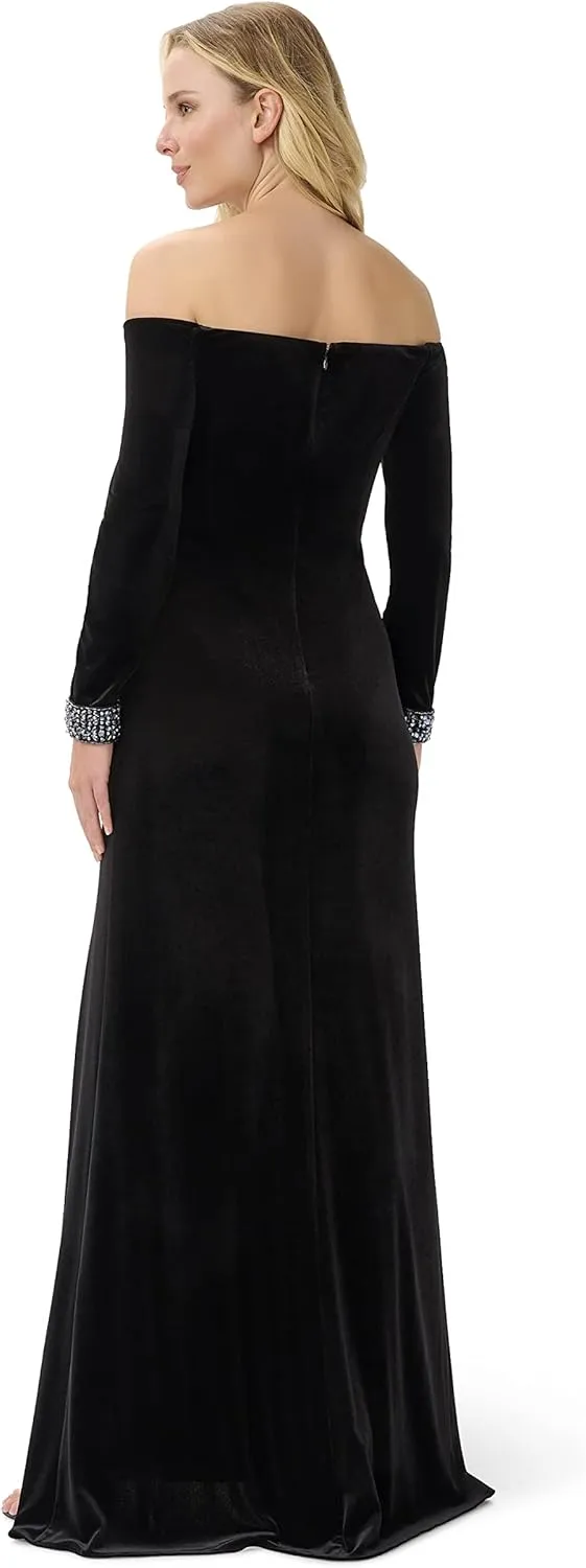 Adrianna Papell Women's Velvet Off The Shoulder Gown