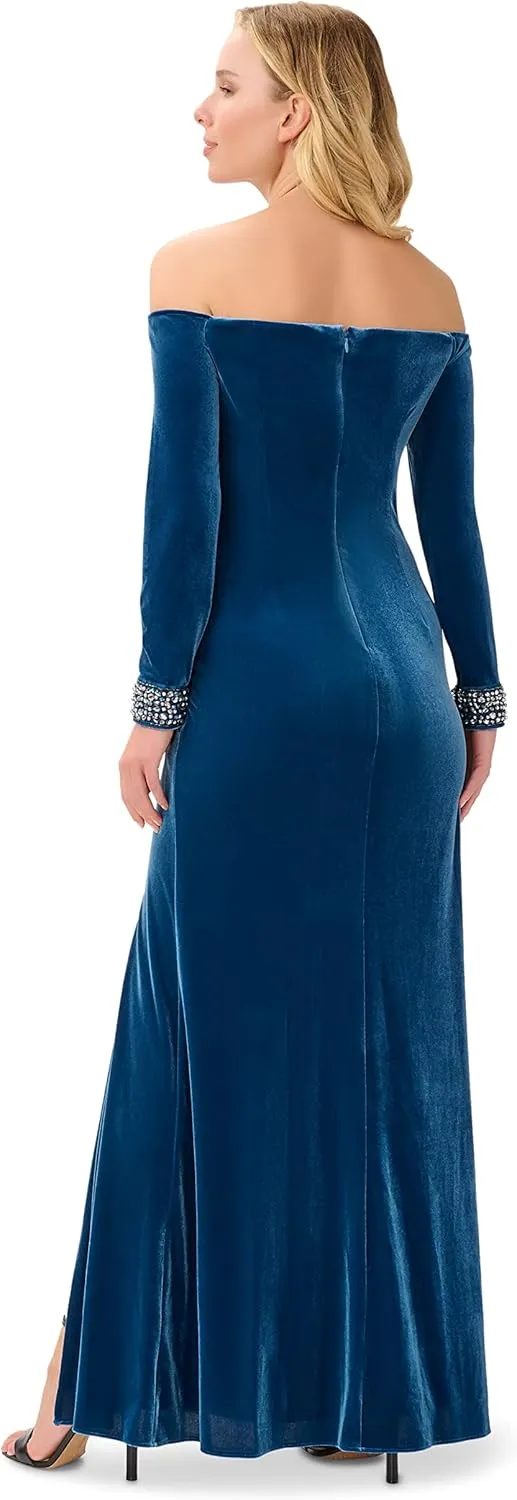 Adrianna Papell Women's Velvet Off The Shoulder Gown