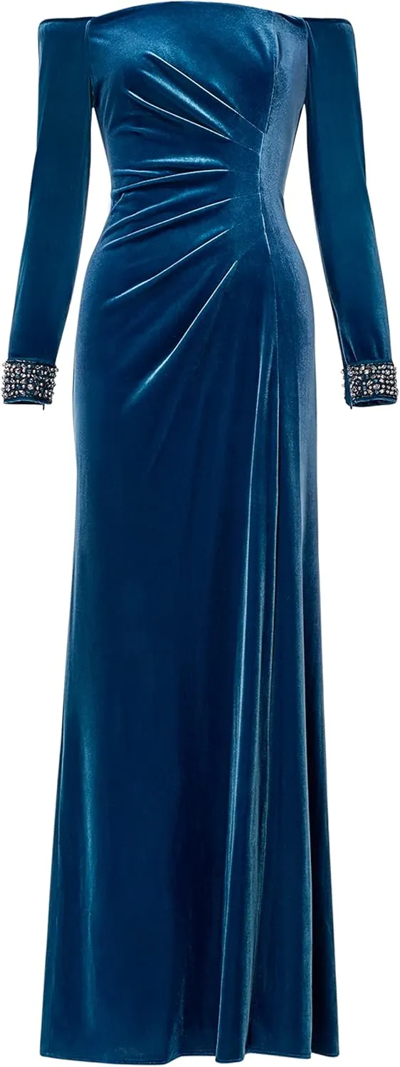 Adrianna Papell Women's Velvet Off The Shoulder Gown
